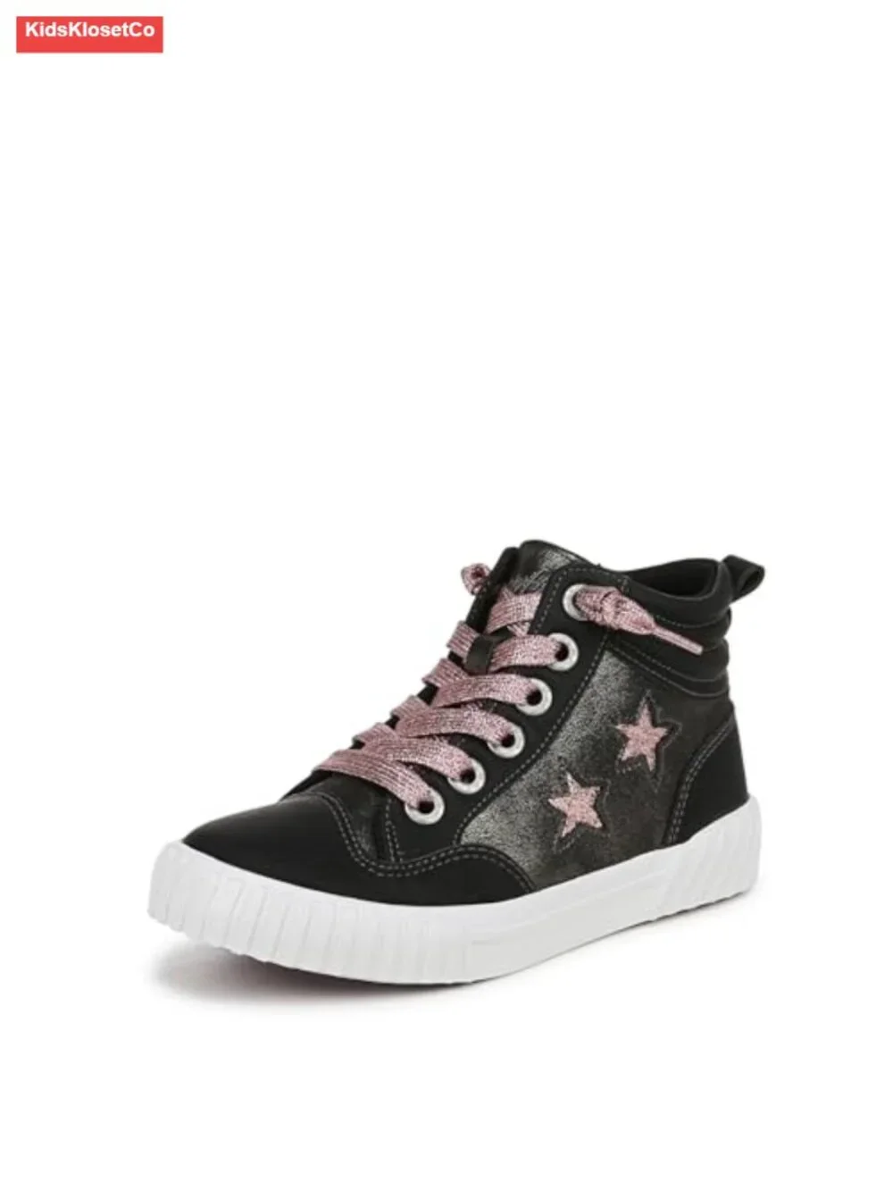 Girls High Top Sneakers Faux Leather Side Zipper Star Details